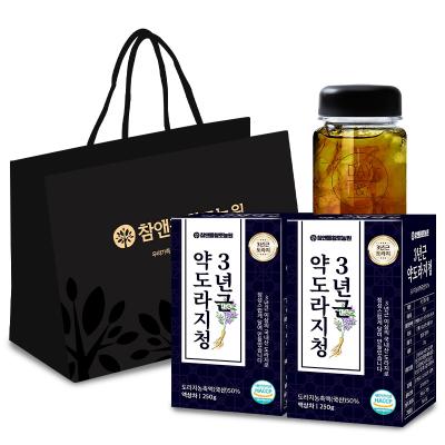 황토대추즙 참앤들황토농원 3년근 약도라지청 250g x 2p + 전용보틀 + 쇼핑백